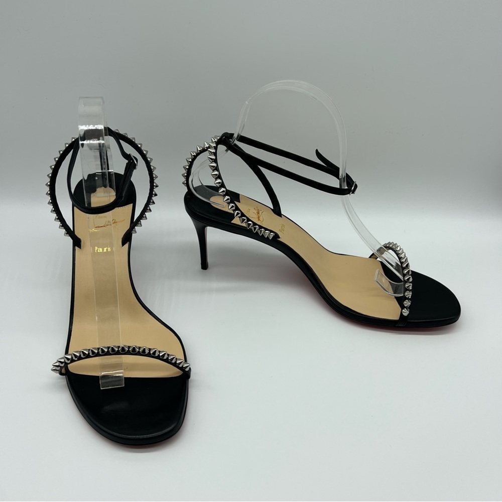 Christian Louboutin Black Studded Ankle-Strap Kitten Heels
